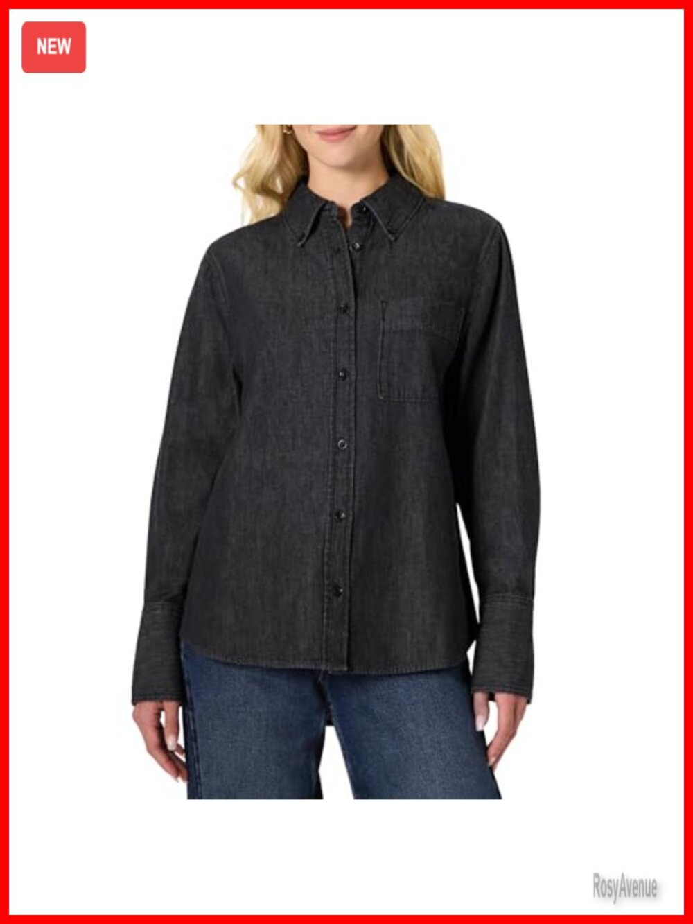Women's Oversized Fit Denim Button-Down Shirt Lightweight Chambray